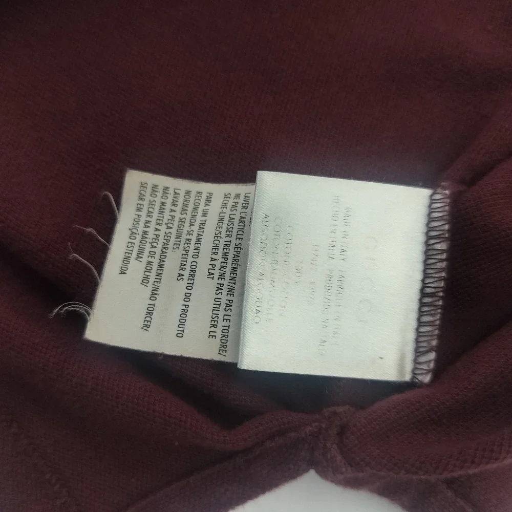 Gucci Mens Burgundy Pique Polo Shirt Shoulder Stripe Webbing Detail XL Italy